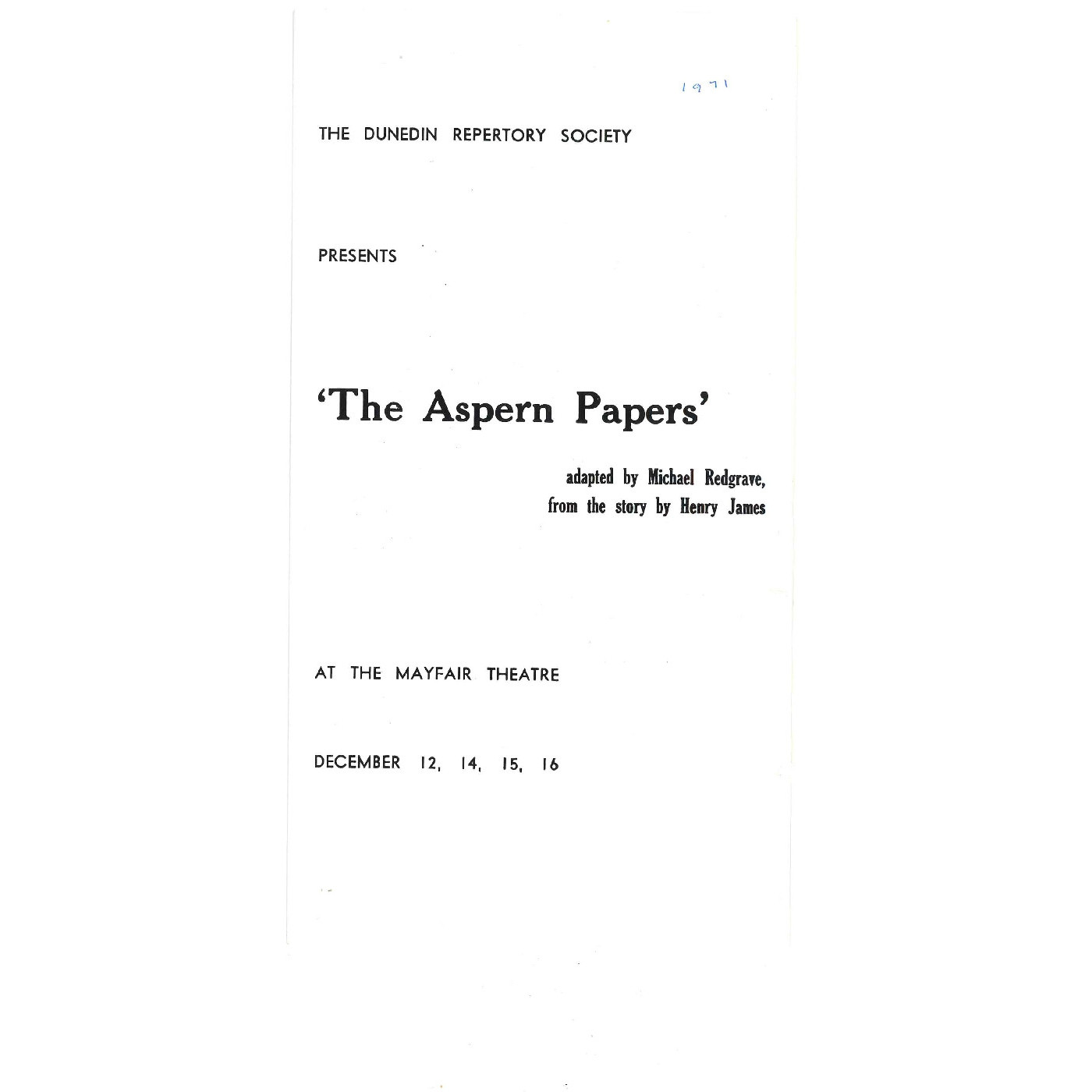 The Aspern Papers: Theatrical Programme