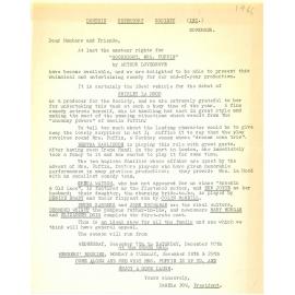 Dunedin Repertory Society form letters to members