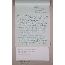 Correspondence from Robin Hyde to C. R. Allen. 19 April, 1935 