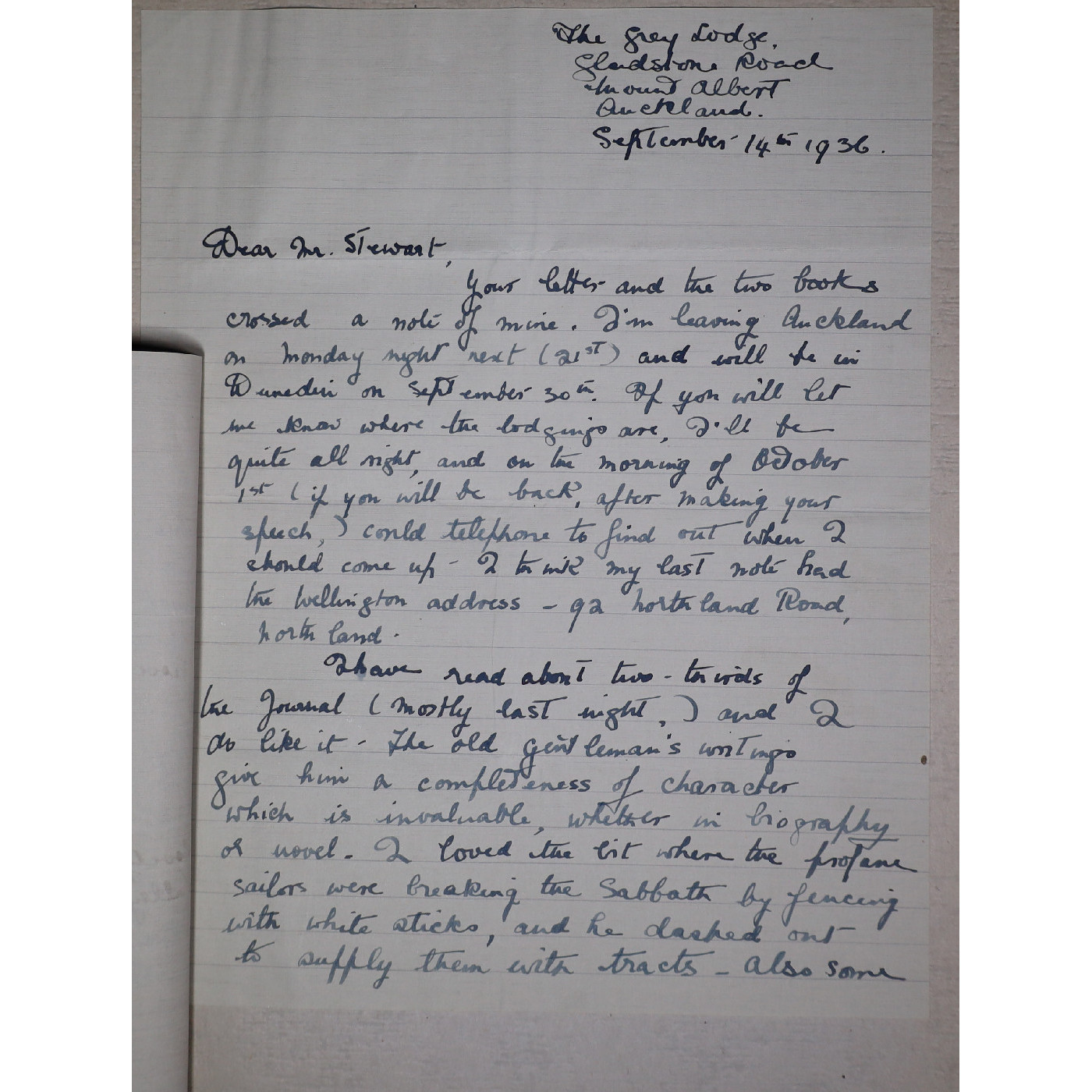 Transcript for Correspondence from Robin Hyde (Iris Wilkinson) to William Downie Stewart. 14 September, 1936