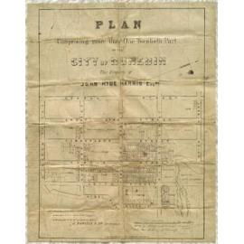 Plan comprising more than one twentieth part of the city of Dunedin : the property of John Hyde Harris 1862