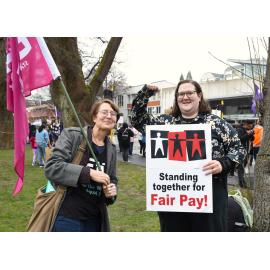 Union members standing in support of the nurses