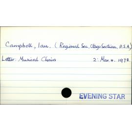 Campbell, Ian.   (Regional Sec. Otago Section. P. S. A.)