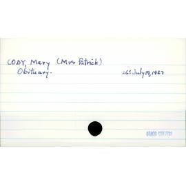 CODY, Mary (Mrs Patrick)