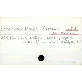 Companies, reports, meetings etc. - (UEB Industries Ltd)