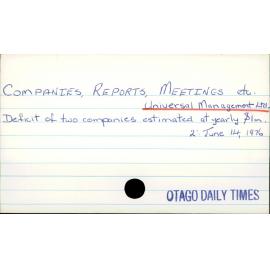 Companies, reports, meetings etc. (Universal Management Ltd)