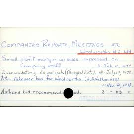 COMPANIES, REPORTS, MEETINGS  ETC.  Woolworths N. Z. Ltd