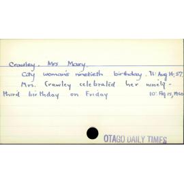 Crawley, Mrs Mary