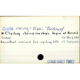 Cycle racing - New Zealand