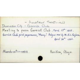 Dunedin City - Amateur Theatricals - Garrick Club