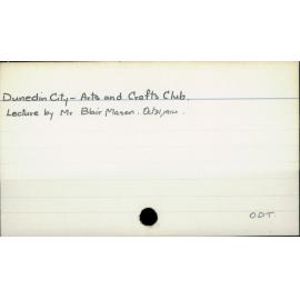 Dunedin City - Arts and Crafts Club.