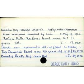 Dunedin City - Bands (music).  Roslyn Mills-Kaikorai