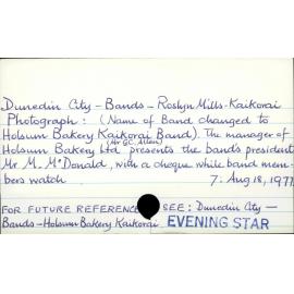 Dunedin City - Bands - Roslyn Mills-Kaikorai