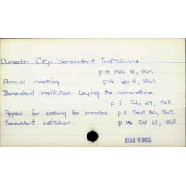 Dunedin City - Benevolent Institutions