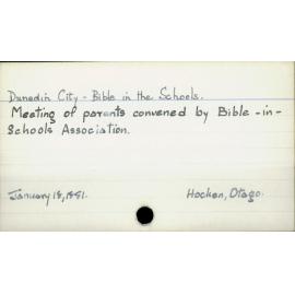Dunedin City - Bible in the schools.