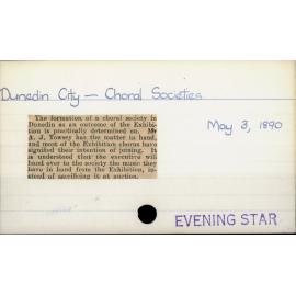 Dunedin City - Choral Societies.