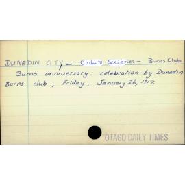Dunedin City - Clubs and societies - Burns Club