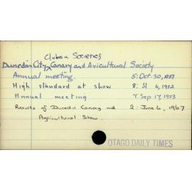 Dunedin City - Clubs and societies - Canary and Avicultural Society