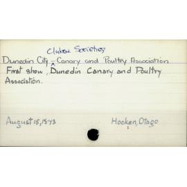 Dunedin City - Clubs and societies - Canary and Poultry Association