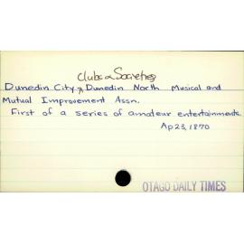 Dunedin City - Clubs and societies - Dunedin North Musical and Mutual Improvement Assn.