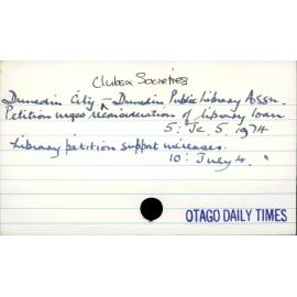 Dunedin City - Clubs & Societies - Dunedin Public Library Assn.
