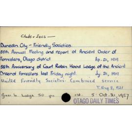 Dunedin City - Clubs and societies - Friendly Societies