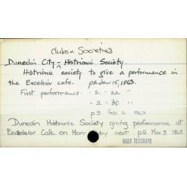 Dunedin City - Clubs and societies - Histrionic Society.