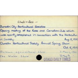 Dunedin City- Clubs and societies - Horticultural Societies