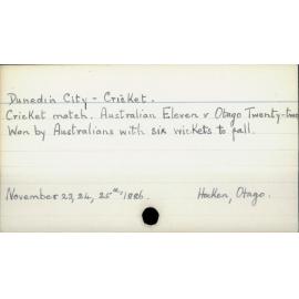 Dunedin City - Cricket. 