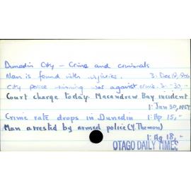 Dunedin City - Crime and Criminals