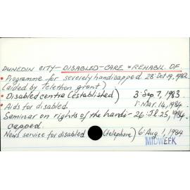 Dunedin City - Disabled - Care & Rehabil. of.