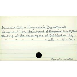 Dunedin City - Engineer's Department.
