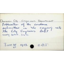 Dunedin City - Engineers Department