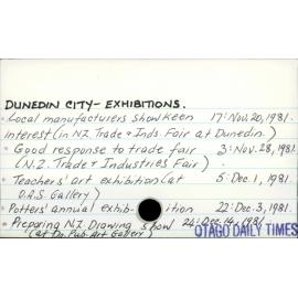 DUNEDIN CITY - EXHIBITIONS.