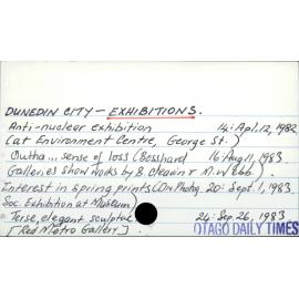 DUNEDIN CITY - EXHIBITIONS.