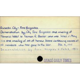 Dunedin City - Fire Brigades.
