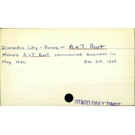 Dunedin City - Firms - A. &. T. Burt