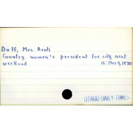 Duff, Mrs. Aroti