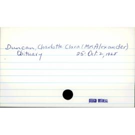 Duncan, Charlotte Clara (Mrs Alexander)