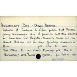 Anniversary Day -  Otago Province 