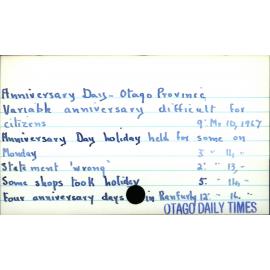 Anniversary Day -  Otago Province 