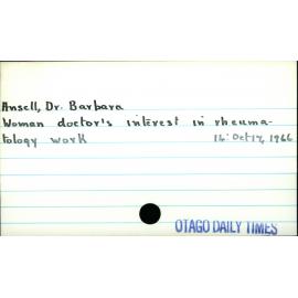 Ansell, Dr Barbara