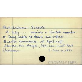 Port Chalmers - Schools
