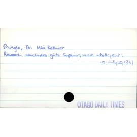 Pringle, Dr. Mia Kellmer