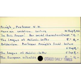 Pringle, Professor W. H.