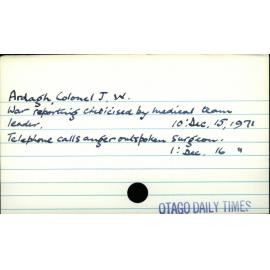 Ardagh, Colonel JW