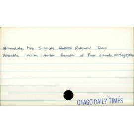 Arundale, Mrs Srimati Rukmini Devi