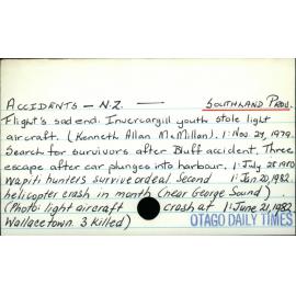 ACCIDENTS - N. Z. -  SOUTHLAND PROV.