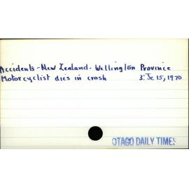 Accidents - New Zealand - Wellington Province 