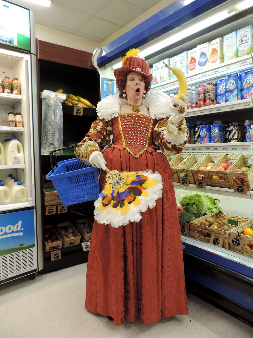 Image Credit: Jonathan Cweorth. 
Pictured: Terry MacTavish photographed for a promotion for the Dunedin Public Libraries' Carnival of Costume, September 2017